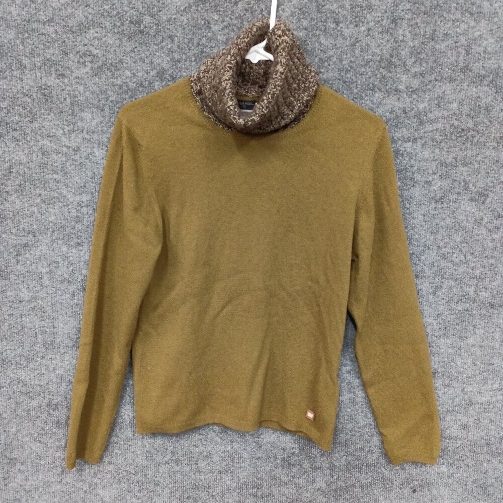 Women's Chanel Cashmere Olive Green Turtleneck Sweater Size 44